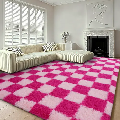 【Back to School】MUGORN Soft Plush Checkered Carpet - Durable Polyester Carpet, Non-Slip, Comfortable and Soft Plush Mat for Bedroom Home Decor, Decorative Area Rug, Living Room Mat, Polyester Rug