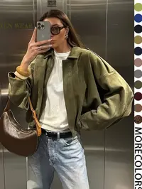 Women's Military Jacket, Army Green Casual Loose Fit Coat Outerwear For Spring & Autumn, Everyday Womenswear Basic