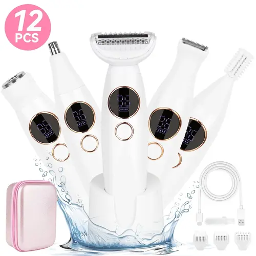 5 in 1 Electric Razors for Women, Bikini Trimmer for Women Body Shaver for Nose Hair Face Eyebrow Arms Legs Armpit Underarm Pubic Area, Waterproof Wet and Dry, Replaceable Lady Facial Razor Painless USB Charge Female Gift Epilator Storage shaver women