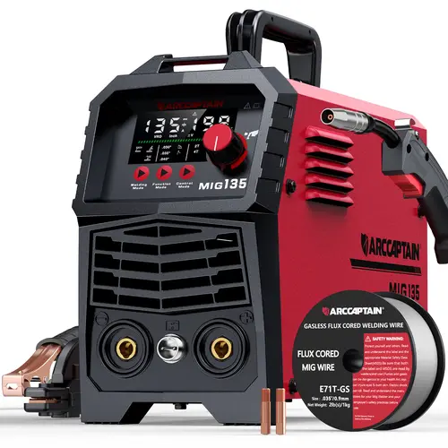 ARCCAPTAIN 2025 Newest 135A 3-in-1 Portable Welding Machine, 110V IGBT Inverter Welder with Large LED Display, Synergic MIG Welding, Flux Core Gasless MIG, Lift TIG, Stick, 2T/4T, Cooling on Demand, Tool Upgrade
