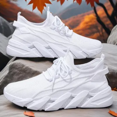 Men's Casual Sports Shoes, Shock Absorbing PVC Sole, Round Toe Low Top Design, All-Season, Comfortable & Durable, Solid Color Sneakers, Mesh Breathable Sneakers, Lace up sneakers, Lowtop Casual Sneaker