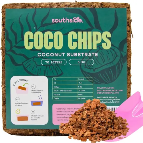 Coco Chip for Garden Potting Soil - Pre-Rinsed, Organic & Eco-Friendly Chunky Coconut Substrate 11lb (5kg) and 1lb Brick