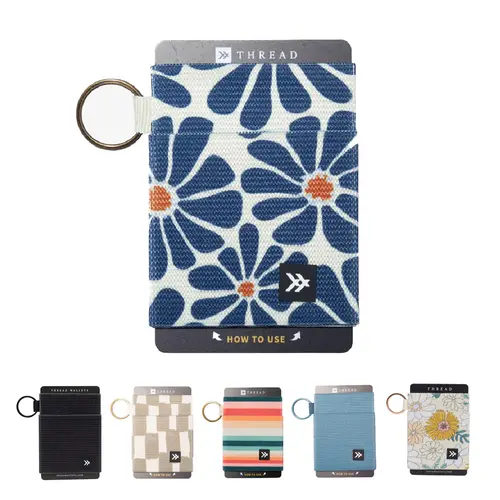 Thread Wallets Women's RFID Blocking Slim Elastic Wallet & Cardholder - Slip-On Closure, Durable Tight-Knit Elastic, Built-In Keyring, ID Window, Men's Accessories, Front Pocket Minimalist Design