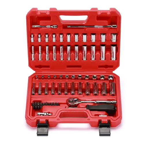 CASOMAN 1/4-Inch Drive Master Socket Set with Ratchets, Adapters, Extensions with 1/4" Dr. Bits Set, Inch/Metric, 6-Point, 5/32-Inch - 9/16-Inch, 4 mm - 14 mm, 62-Piece 1/4" Dr. Socket Set