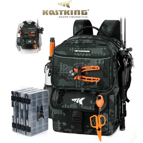 KastKing BaitSpace 50L Fishing Tackle Backpack with Removable Bait Binder & 4 Tackle Boxes Rod Holders Storage Gear Camo Design SummerVibes Summer Survivals ,dealsforyoudays