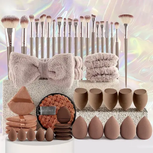 Yostyle 49-Piece Elegant Makeup Brushes Set - All-Multi-Functional Cosmetic Tool Kit for Beginners with Foundation Brush for Flawless Look, Champagne Beauty Kit, Black Friday Offer,familyfun
