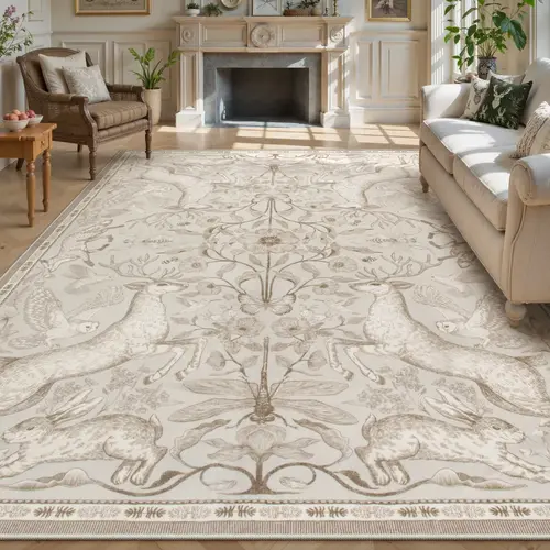 Lahome Boho Animal Washable Rugs for Living Room, Soft Rugs for Bedroom, Botanical Large Boho Non Slip Dining Room Carpet for Under Table Office Kids Playroom