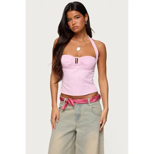 Caitie Striped Buckle Halter Top