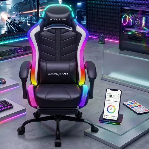 【Hot】GTPLAYER Gaming Chair with Led Lights, Ergonomic RGB Chair High Back Lumbar Support,RGB lights support cell phone control, Computer Gaming Chair,dorm essentials,home decor