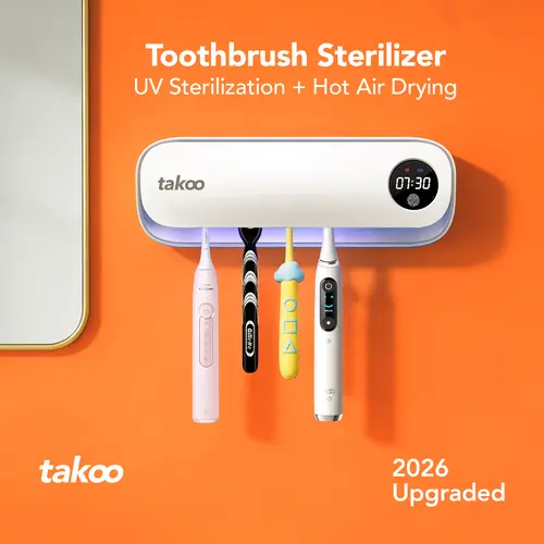 TAKOO Multifunctional UVC Toothbrush & Razor Sterilizer with Dryer - Hot Air Drying, Wall Mounted Bathroom Gadget, Rechargeable Holder with Multiple Slots, College Dorm Essential, Toothbrush Protector