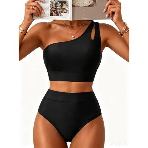 Yonique Two Piece High Waisted Swimsuits for Women - One Shoulder Bikini Tummy Control Bathing Suit 2026 Full Coverage