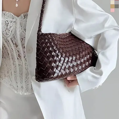Handmade Woven Beach Bag, 2026 New Luxury Crossbody Shoulder Bag, Casual Plain Design, All Seasons, 18 Colors, Includes Inner Pouch