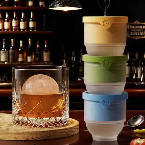 Premium Silicone Ice Ball Mold Ice Ball Making Mold Crystal Clear Ice Balls for Whiskey, Cocktails and Bourbon, Easy to Disassemble Ice Ball Mold, Easy Release and No Leaking Design, Christmas Holiday Party Gifts