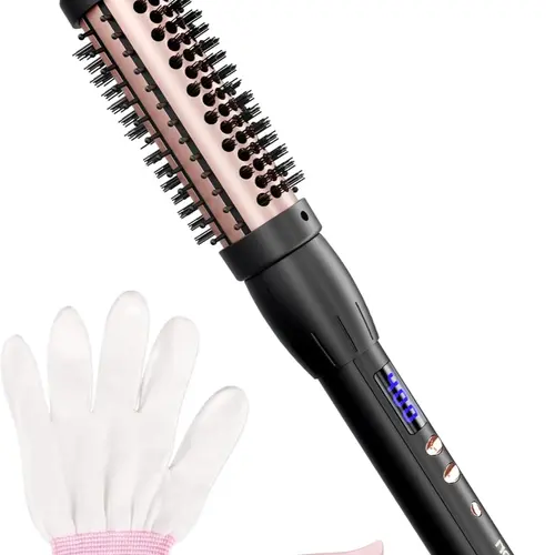 NOVUS 2 in 1 Heated Versatile Hair Curlers and Straighteners, Thermal Round volumizing Brush with 9 Temp Settings for Straighten and Curly Hair