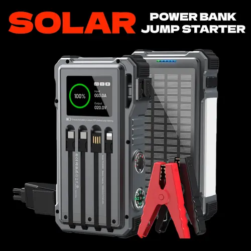 UUKTO 44400 mWh Solar Portable Charger - 45W Fast Charging, Built-in 4 Cables, 7 Outputs, Emergency Car Jump Starter for Mobile Devices, Trucks, Motorcycles, Boats, LED Lights