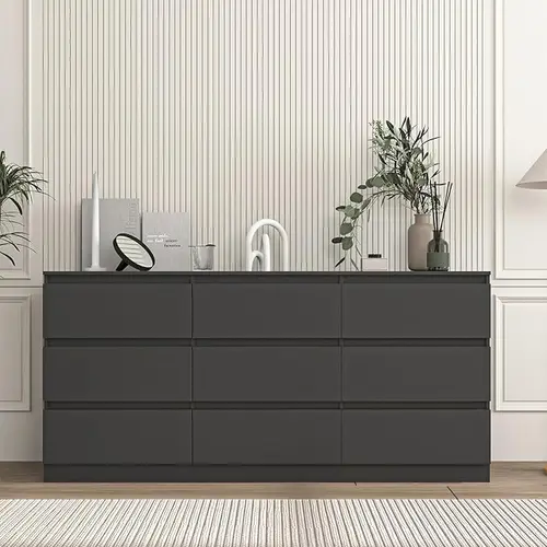 Spaco Modern 9-Drawer Furniture Dresser - Handle-Less Wood Wide Chest with Deep Compartment, Bedroom Storage for Space Organizing, Minimalist Life Organization TV Dresser for Living Room