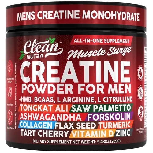Clean Nutra All-in-One Creatine Powder for Men with HMB, BCAAs, Tongkat Ali, Ashwagandha, Collagen & More for Strength & Performance - Men's Creatine Monohydrate