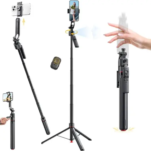 69" Auto Face Tracking 360° Selfie Stick & Tripod for iPhone & Android • One-Click Pop-Up, Gesture Control, Handheld Stabilizer, Detachable Phone Clip & Multifunctional Remote • Compatible with iPhone 17/16/15/14/13