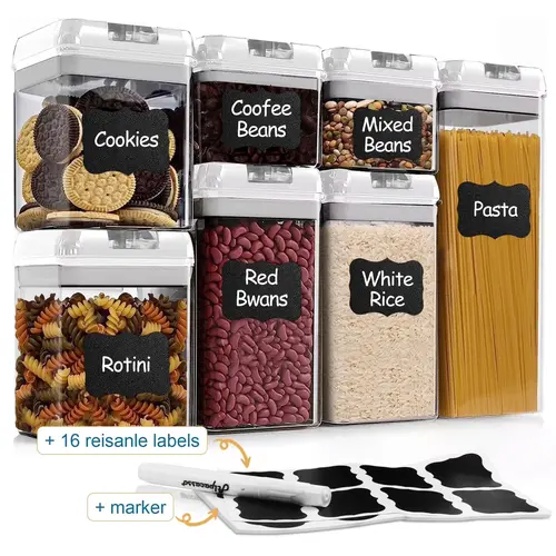 Airtight Food Storage Containers With Lids all 14 PCS, 7 PCS BPA Free Kitchen Plastic Storage Containers for Dry Food,Flour and Sugar, for Pantry Organization and Storage Coffee，Leakproof,Reusable Set Utensils