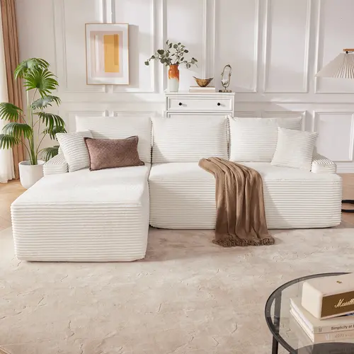 【2 packages shipping】Cloud Sectional Couch, Boneless Sofa for Living Room, Modular Sectional Sofa with Deep Seat, Fluffy Comfy Couch with L-Shaped Chaise, No Assembly Required