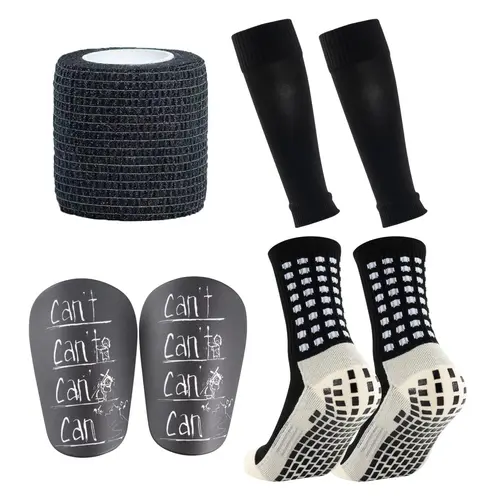 7-Count Outdoor Sports Fit Socks Set, Non-slip Ankle Compression Gear with Sock Cover, Bandage & Mini Leg Guards, Professional 2024 Football Shin Guard Equipment Set