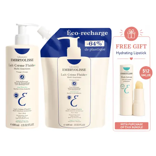 Embryolisse Lait-Crème Fluid+ Moisturizer Bundle | Face & Body Cream + Refill | Lightweight, Fast-Absorbing, For All Skin Types