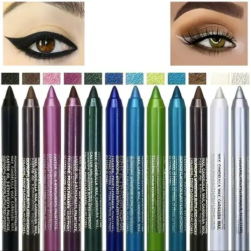 12-Color Multicolor Eyeliner Pencils with Complimentary Sharpener, Eyeliner Waterproof Long-Wear Eye Makeup, Matte Lipliner, Metallic Glitter High-Shine Pearl Cosmetics for Adults’ Smokey Eye Gothic Makeup, Smooth