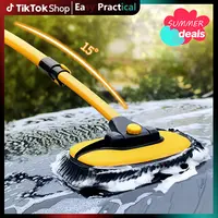 【DealsForYouDays】43'' Long Handle Car Wash Mop, 15° Ergonomic Design, Microfiber Material, Avoid Scratching, Retractable Aluminum Pole(Durable), Suitable for Cars, Truck, SUV and Home Cleaning - Car Wash Accessories! Labor Day Gift!