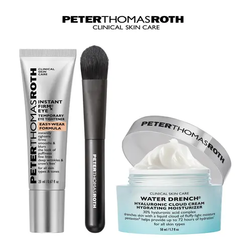 Peter Thomas Roth EYE-DRATION Instant FirmX Easy Wear Eye Tightener + Water Drench Hyaluronic Cloud Cream Moisturizer Bundle
