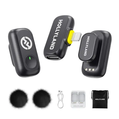 Hollyland LARK A1 Wireless Mini Microphone (2TX + RX) for iPhone10-iPhone14 Port, 48kHz/24-bit Magnetic Audio Device for iPhone Users, Mobile Podcasting, Vlogging with Built-in Li-ion Batteries