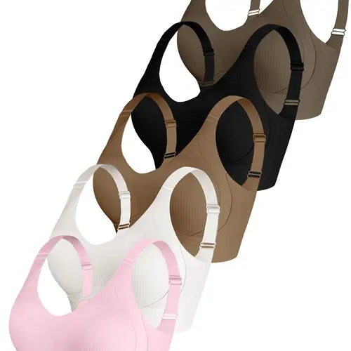 [5Pcs]Women's Solid Wireless Bra, ComfortableBreathable Push Up Bra, Softness Lightweight,Lingerie for All Seasons, Pushbra