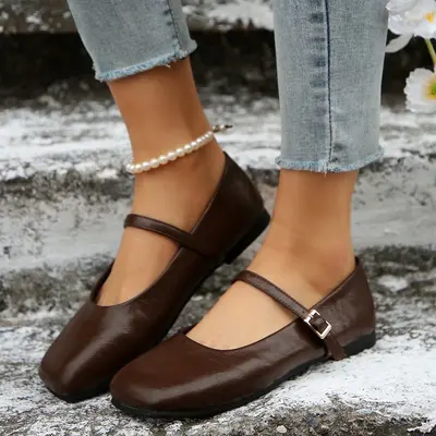 Flats for Women Elegant Square Toe Slip On Flats Soft One Line Strap Flats Retro Flat Shoes