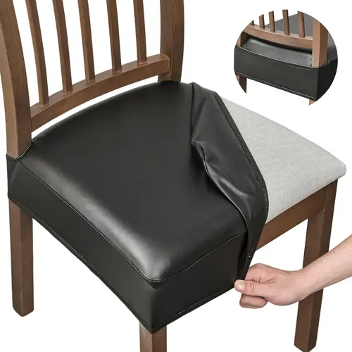 GOSTADY  Waterproof Seat Covers for Dining Room Chairs Set of , Pu Leather Chair Seat Slipcovers Dining Chair Cover Removable Washable Chair Protctor Cover, Rear Covers