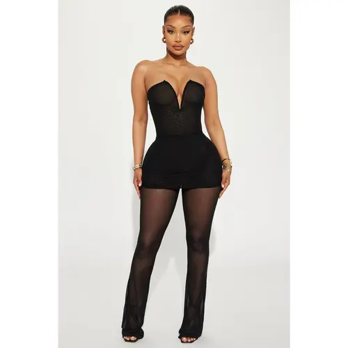 In My Place Mesh Pant Set - Black
