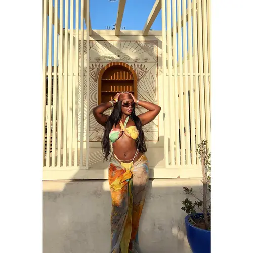 Mina Bandeau Halter Chiffon Sarong 3 Piece Bikini Set - Yellow/combo
