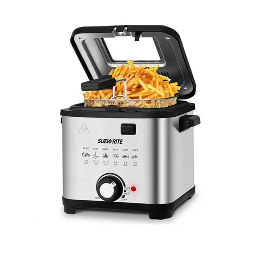 SUSTEAS 1500W Electric Deep Fryer: 1.5QT/2.5QT capacity, removable basket & adjustable temp. Fast-heating, easy-clean for crispy perfection! Temperature-Controlled Fryer Cooker air fryer