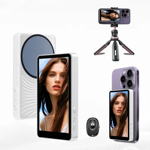 Magnetic Phone Vlog Selfie Monitor Screen, 1080P Wireless Recording, Using Phone Rear Camera for Selfie Vlog Live Stream TikTok, Compatible with iPhone(No Support 4K 30fps Wired Recording),back to school