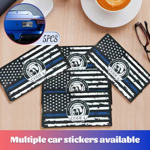 3-Piece Thin Blue Line Badges Decals - Code 4 Message Car Stickers, Emblem Car Stickers for Automotive Exterior Accessories