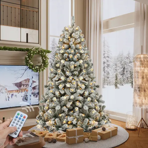 【11 Light-Modes】YITAHOME 4.5/6/7.5/9 FT Artificial Christmas Tree, with PVC Tips and Warm-White Lights, Ideal for Home, Office Decoration