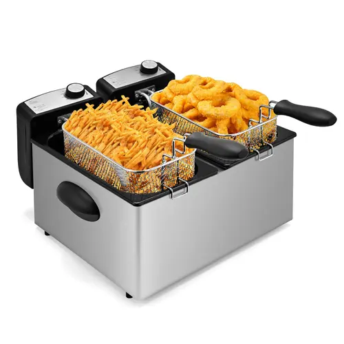 SUSTEAS 1500W Adjustable Temperature Electric Fryer - 3QT Non-Stick Pot, Removable Basket & Lid, Easy Cleaning for Crispy Food, Small Portable Mini Modern Kitchen Fryer, Adjustable Temperature Fryer, Small Fryers
