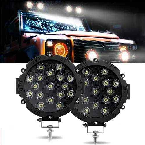 Black 2-Pack Dual LED Flood+Spot Combo Work Light Pods, 7-in 51W 2500lm Metal Aluminum Alloy Automotive Car Lights, 12V/24V Vehicle Driving Car Accessories