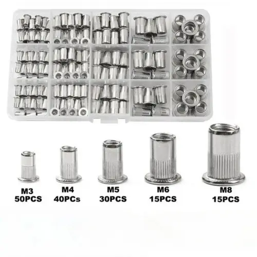 GJANSH Rivet Nut Tool Kit, 150pcs SAE/Metric Rivet Nut Assortment Kit , w Galvanized Carbon Steel Flat Head Threaded Insert Nuts ( 150pcs) ,Threaded Insert Nut Set, M3/M4/M5/M6/M8 Threaded Nut Set, Stainless Steel Rivet Nut Assortment Kit toolupgrade
