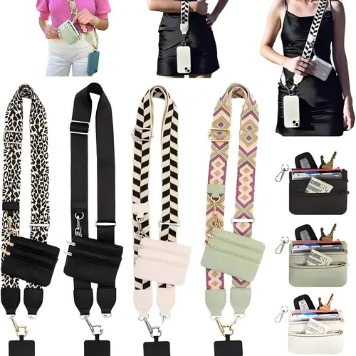 Crossbody Cell Phone Holder - Adjustable Crossbody Lanyard Phone Straps & Charms with Zippered Pouch, Clip-and-Go Strap for Mobile/Cellphone/Smartphone & Wallet, Hands-Free Multifunctional Accessory for Women, Ideal for Travel, Running