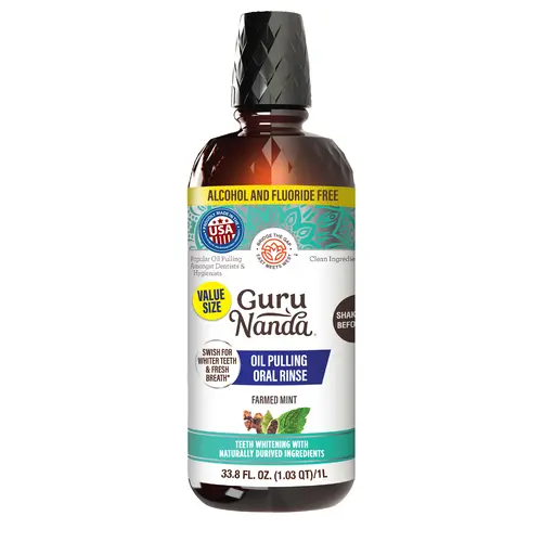 GuruNanda Value Size Farmed Mint Oil Pulling Mouthwash Value Pack with 7 Essential Oils & Vitamins for Complete Oral Health, 33.8 Fl Oz/1L