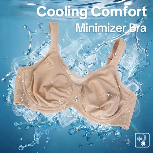 HSIA Women's Plus-Size Underwire Bra - Cool Cardi Comfort, Unlined, Non-Padded, Ice Silk Nylon Blend, Smoothing Wide-Strap, Full-Coverage U-Back Minimiser T-Shirt Bra, Hand Wash Only ，  #summerwins