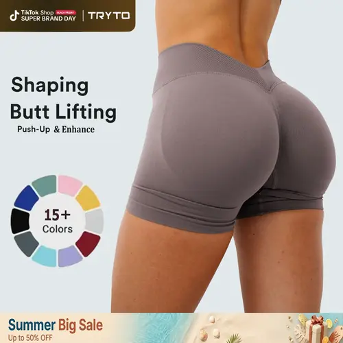 [SIZE UP 1] TRYTO LJ V-Back Scrunch Shorts Sports Yoga Women Workout Fitness Sportswear Activewear Gym Outdoor Running Short #BackToSchool