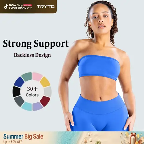 TRYTO Impact Backless Bandeau Sports Strapless Bra Yoga Tube Top Women Workout Fitness Gymwear Sportswear Gym Outdoor Strappy Tops #BackToSchool