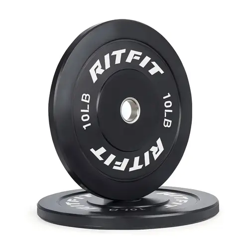 RITFIT Olympic Bumper Plates, 2-Inch Thick Rubber Coat Weights with Stainless-Steel Metal Sleeve, Low Bounce Design for Strength Training, Home Gym Equipment, Up to 370lb Capacity