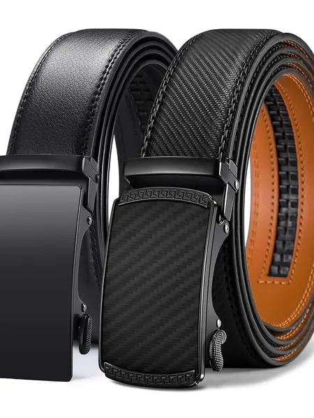 VATAN Premium Belts for Men 2 Pack - Mens Belt Leather hip dips men belt with Auto Buckle Jeans Belt Golf & Casual Style Trendy Must-Have Belts in Gift Set Box Can be cut to adjust length, Guys Gifts, Gifts For Him summerwins