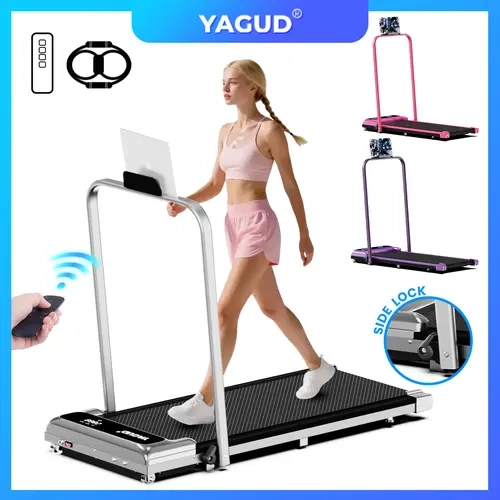 YAGUD Folding Treadmill with Colorful Handrails, Upgraded Low-Noise Motor, 330 lbs Capacity, Dual Shock Absorption, Remote & Transport Wheels, Bonus Resistance Bands SpringStatements